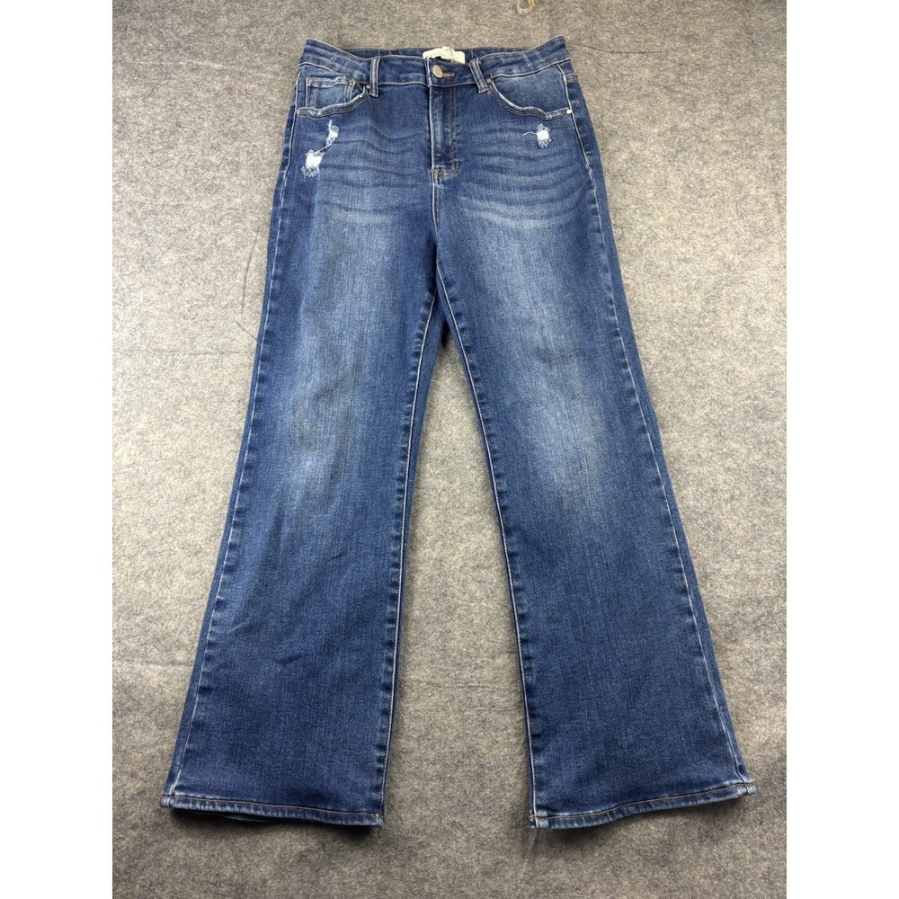 Risen Jeans High Rise Straight Leg Distressed Medium Wash Denim Womens 13/31